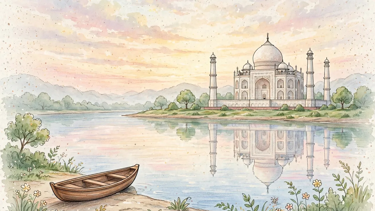 Illustrated storybook street scene in India